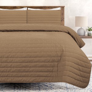 Chanasya Solid Washed Microfiber Quilted Coverlet Set - 1 of 4