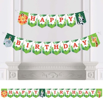 Big Dot of Happiness Jungle Party Animals - Safari Zoo Animal Birthday Party Bunting Banner - Birthday Party Decorations - Happy Birthday