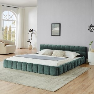 KWPZQEB King Upholstered Platform Bed with Fabric Headboard, Chenille Floor Bed Frame, Wooden Slat Support, No Box Spring Needed - 1 of 4