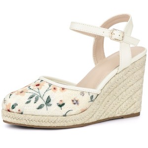 Allegra K Women's Espadrille Platform Closed Toe Lace Wedge Heel Sandals - 1 of 4