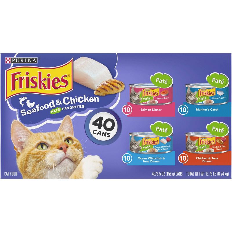 Purina Friskies Pat&#233; Tuna, Salmon, Fish &#38; Chicken Favorites Wet Cat Food - 5.5oz/40ct Variety Pack, 3 of 8