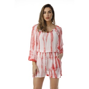 Riviera Sun Womens Tie Dye 3/4 Sleeve Rayon Crepe Printed Romper for Women - 1 of 3