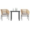 vidaXL 3 Piece Patio Dining Set - Poly Rattan Chairs & Tempered Glass Table - Outdoor Garden Furniture with Cushions - Brown & Black - 2 of 4