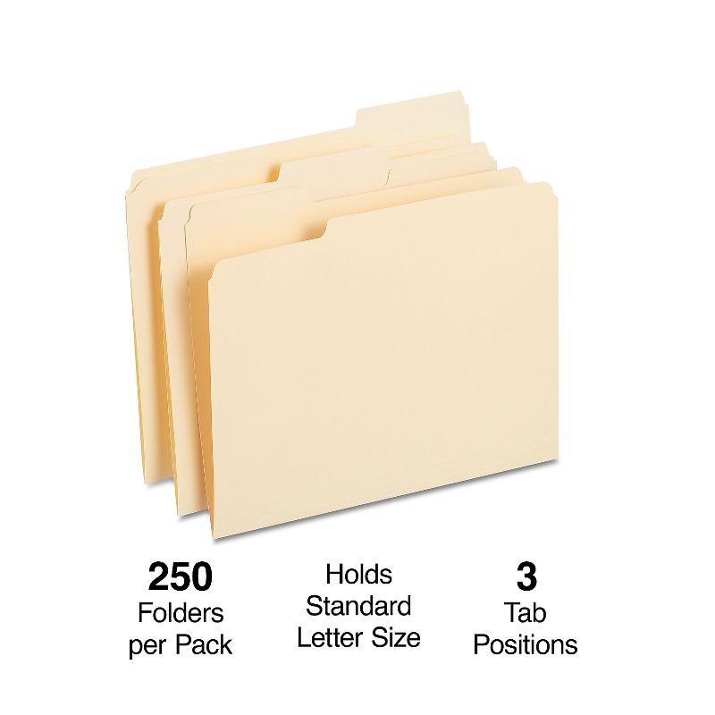 MyOfficeInnovations 3 Tab Manila File Folders with Reinforced Tabs Letter 250/Box 502677, 2 of 6