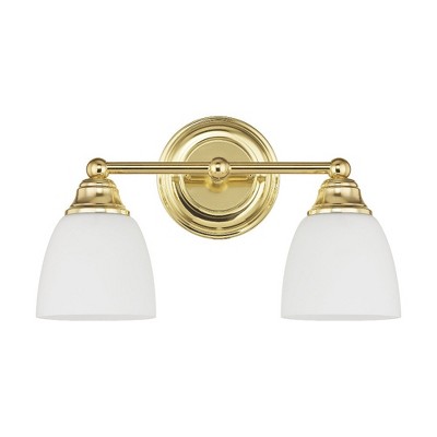 Polished Brass 2-Light Vanity with Satin Opal Glass