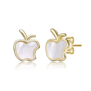 Guili 14K Gold Plated With White Mother Of Pearl Apple Design Studs Earrings For Kids - 1 of 2