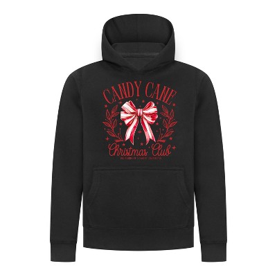 Everyday Kids Christmas Collection Candy Cane Christmas Club Girls Pullover Hoodie – Holiday Sweatshirt - Black