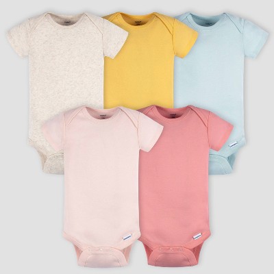Image of Gerber Baby 5pk Short Sleeve Onesies - Blue/Pink 0-3M