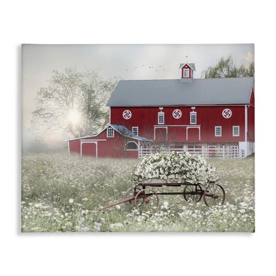 Stupell Industries Red Barn Floral Wagon Meadow, 48" x 36"