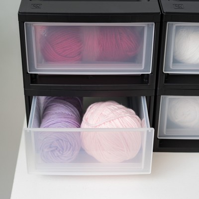 Black Stackable Modular Plastic Storage Drawers, 4-Pack