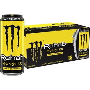 Monster Energy Rehab Tea Lemonade Energy, Energy Iced Tea, Energy Drink 15.5 Ounce (Pack of 15) - 1 of 4