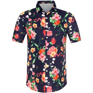 Lars Amadeus Men's Summer Floral Print Short Sleeve Button Down Beach Hawaiian Casual Shirt - 1 of 4