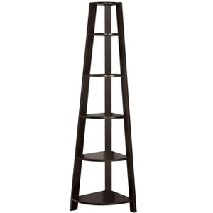 Bookshelf, Bookcase, Etagere, Corner, 5 Tier, 72"h, Office, Bedroom, Brown Laminate, Contemporary, Modern - 1 of 4