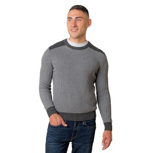 Hope & Henry Men's Organic Crew Neck Shoulder Detail Sweater, Gray Heather Colorblock, Medium - 1 of 4