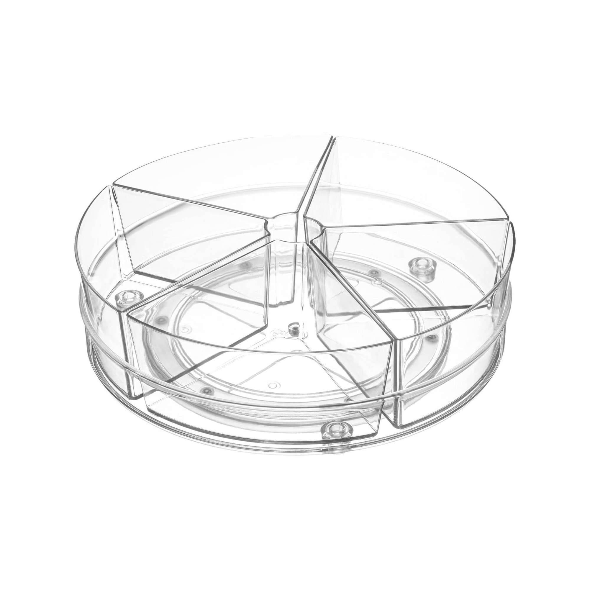 Home Intuition Round Plastic Clear Lazy Susan Turntable Food Storage Container for Kitchen (2-Pack, 5 Removable Bin)