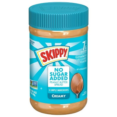 SKIPPY No Sugar Added Creamy Peanut Butter, Shelf-Stable, 16 oz Plastic Jar, Pack of 4