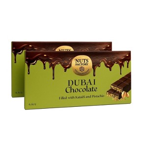 BLACK FRIDAY SPECIAL STOCKING STUFFER PRICE! Nuts Factory Dubai Milk Chocolate and Pistachio Bar. Ranked # 1 in the World! 2 Premium Bar Packs. - 1 of 4