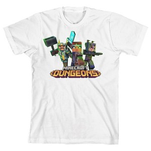 Minecraft Dungeons Character Group And Logo Youth White T-shirt - 1 of 1