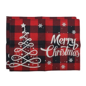 Unique Bargains Christmas Place Mats Linen Red Black White 13"x17.7" 2Pcs - 1 of 4