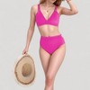 Anna-Kaci Swim Women's High Waist Bikini Set with Triangle Trim Details and Adjustable Straps for Flattering Beachwear Look - 3 of 4