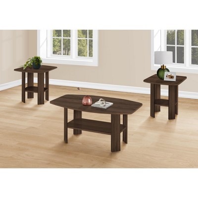Monarch Specialties Table Set 3Pcs Set Coffee End Side Accent Living Room Laminate Walnut Transitional