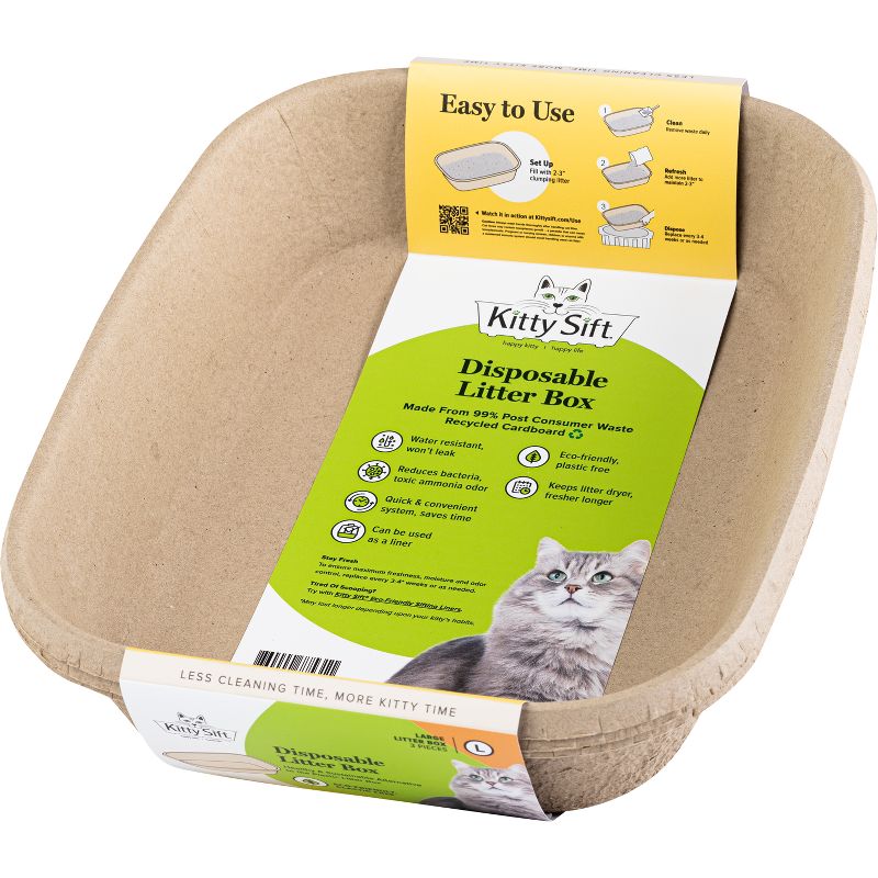 Kitty Sift Sustainable, Clean &#38; Disposable Cat Litter Box Set - L - 3pk, 1 of 8