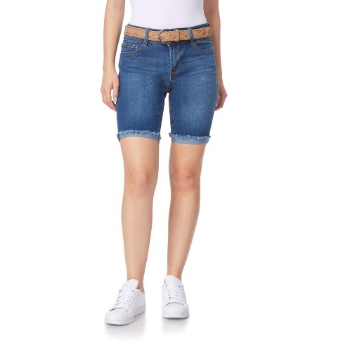 Wallflower Women's Luscious Curvy Denim Shorts Mid-rise Belted Insta ...