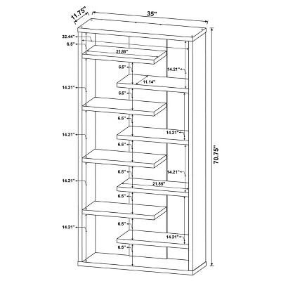 Cappuccino Contemporary 70.75'' Wood Bookcase with Staggered Shelves