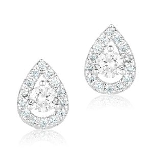 Adornia Rhodium Plated Pear Cut Halo Crystal Stud Earrings - 1 of 4