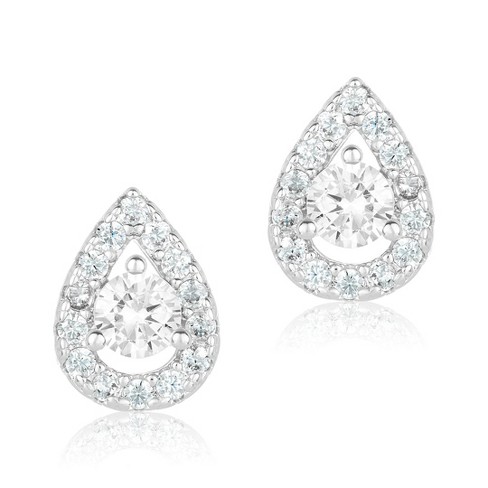 Adornia Rhodium Plated Pear Cut Halo Crystal Stud Earrings - image 1 of 4