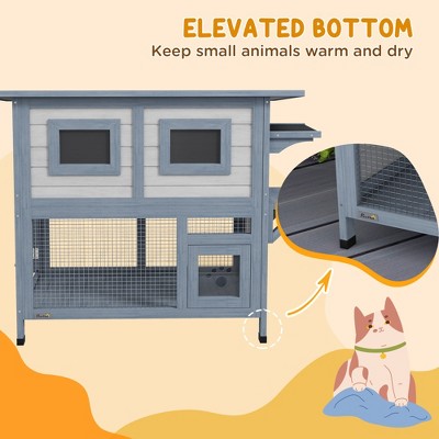 Gray 2-Tier Weatherproof Wooden Outdoor Cat House