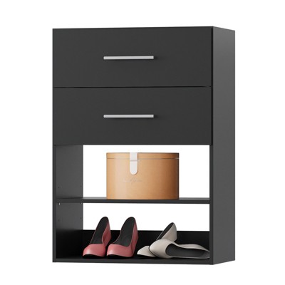 Short Tower Wood Built In Closet Organizer Unit, Wood Closet Organizer Starter Kit, Mounted Closet Systems with 2 Drawers