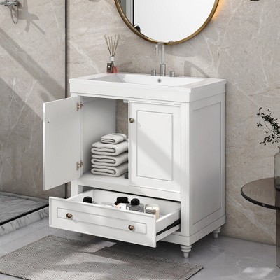 30" Bathroom Vanity with Sink, Doors, and Drawers, White - ModernLuxe