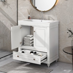 30" Bathroom Vanity with Sink, Doors, and Drawers, White - ModernLuxe - 1 of 4