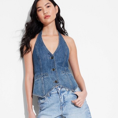 Women's Open-Back Halter Denim Vest - Wild Fable™