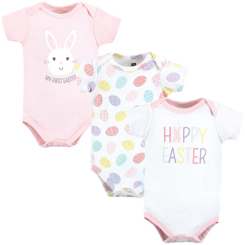 Hudson Baby Infant Girl Cotton Bodysuits, Happy Easter, 1 of 6