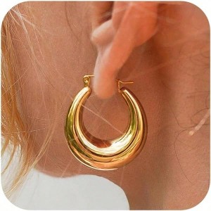 Chunky Gold Hoop Earrings, Hypoallergenic, Trendy for Women Simple and Trendy Style - 1 of 4
