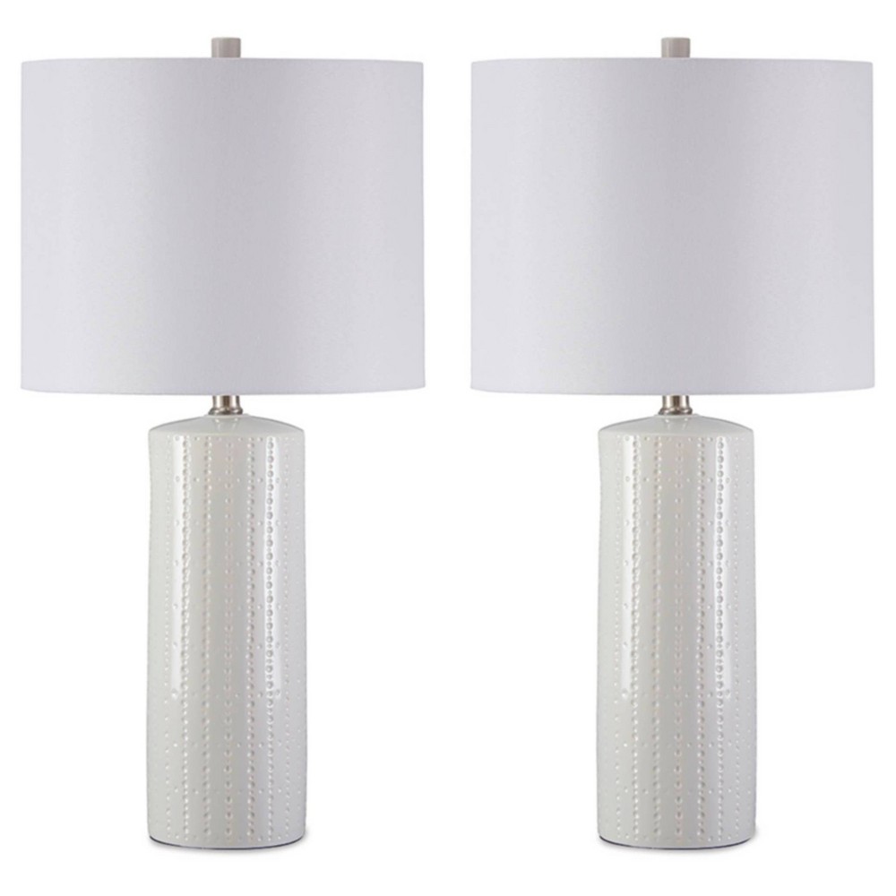 Photos - Floodlight / Street Light Set of 2 Steuben Ceramic Table Lamps White - Signature Design by Ashley