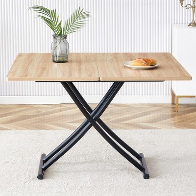 Vynxaria Folding Tables - Modern Minimalist Adjustable Height Table with 0.8-Inch MFC Top and Black Metal Legs, Natural