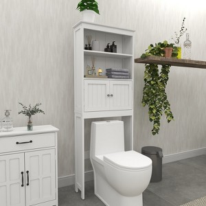 GlasFlength Bathroom Storage Cabinets Over The Toilet Storage Shelf with 2 Doors, Free Standing Home Organizer, White, 25.98"*9.05"*69.92" - 1 of 4