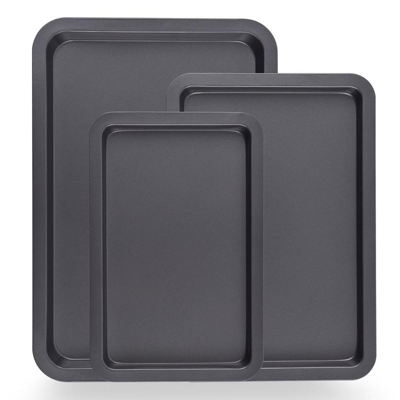 NutriChef 3-Pc. Nonstick Cookie Sheet Pans - PFOAm PFOSm PTFE-Free, Professional Quality Kitchen Cooking Non-Stick Baking Trays w/ Black Coating, 1 of 4