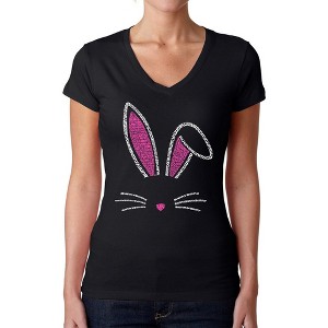 LA Pop Art Women's Word Art V-Neck T-Shirt - Bunny Ears - 1 of 4