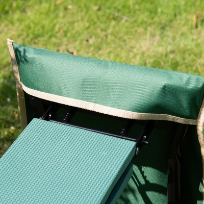 Green and Black Folding Garden Kneeler Seat with Tool Pouch