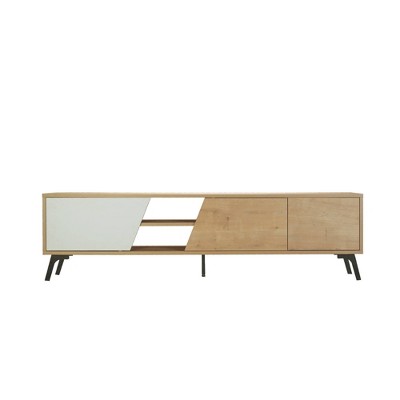 Light Oak and Black TV Stand with Storage Cabinets for 70" TVs
