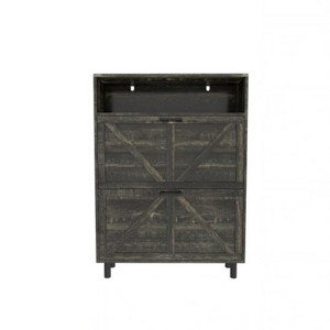 TIRAMISUBEST Rustic Shoe Cabinet - Barn Door, 2 Flip-Down Drawers (31"W x 44"H) - 1 of 4