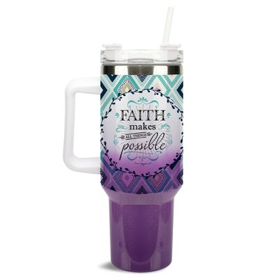 Elanze Designs Faith Makes All Things Possible 40 oz. Stainless Steel, Large Water Bottle Coffee Mug, Spill & Leak Resistant, Thermal Travel Tumbler