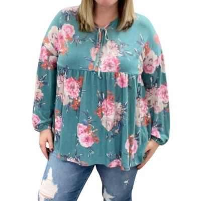 Women's Floral Babydoll Tunic Top - honeyme