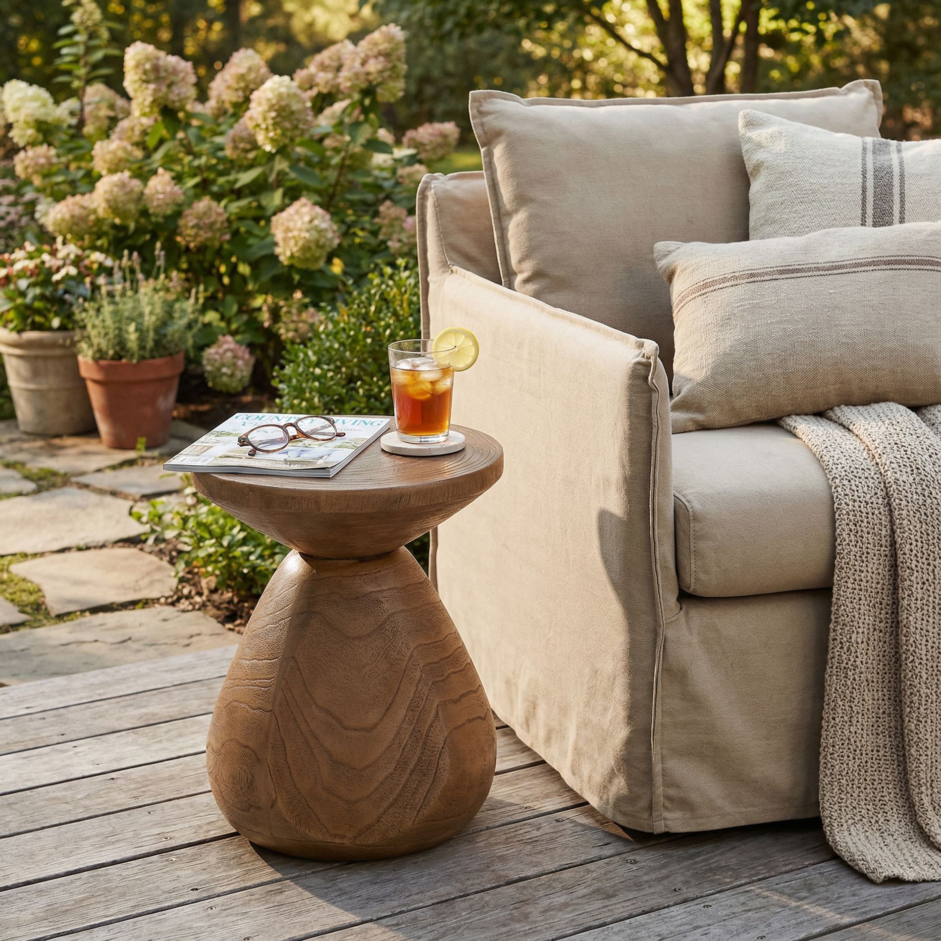 Christopher Knight Home Anna Patio Rustic Lightweight Concrete Wood Side Table, Natural Wood