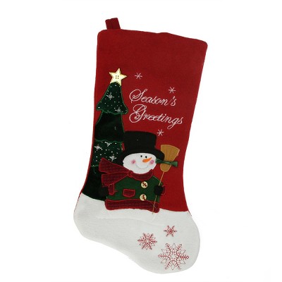 Northlight 19" Scenic Applique Red "Season's Greetings" Embroidered Textured Fleece Christmas Stocking