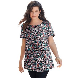 Roaman's Women's Plus Size Swing Ultimate Tee With Keyhole Back - 1 of 4